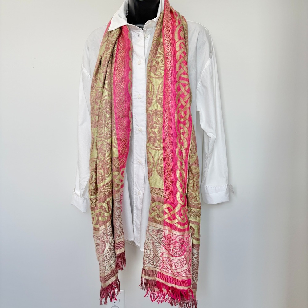 Boru Jimmy Hourihan Scarf Celtic Knot Jacquard Pink Green OS